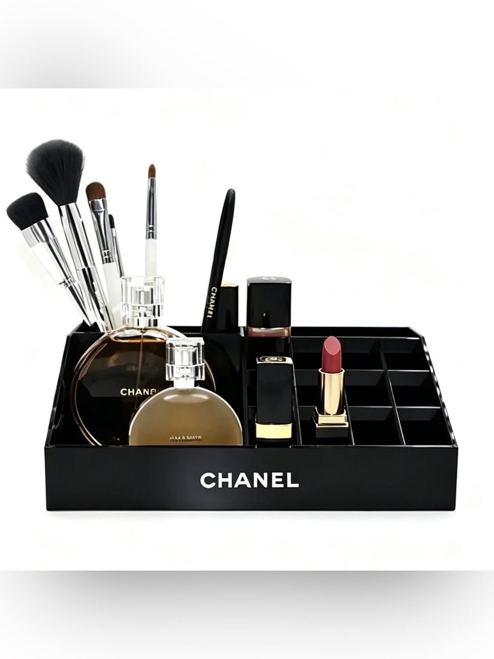 CHANEL Black Acrylic Cosmetic Makeup Storage Organizer